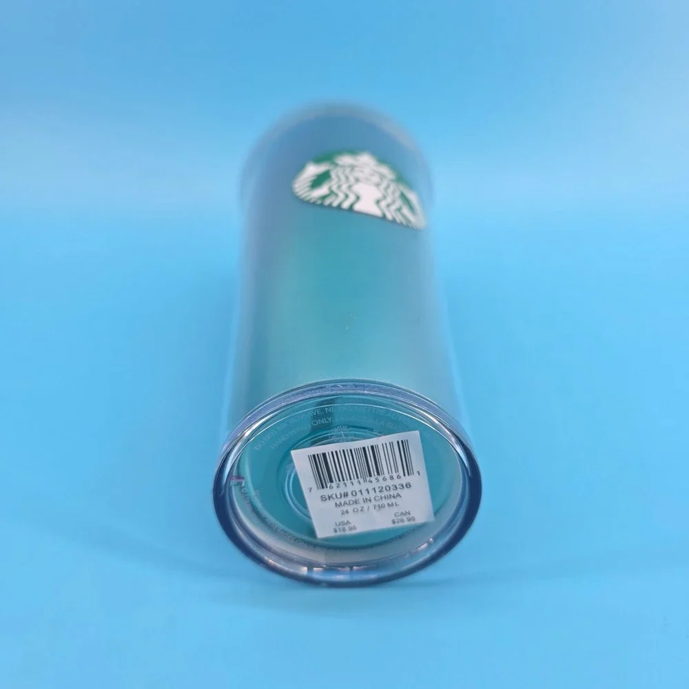 Starbucks Teal Blue‎ Green Iridescent Cold Cup Tumbler 24oz Venti with Straw NEW